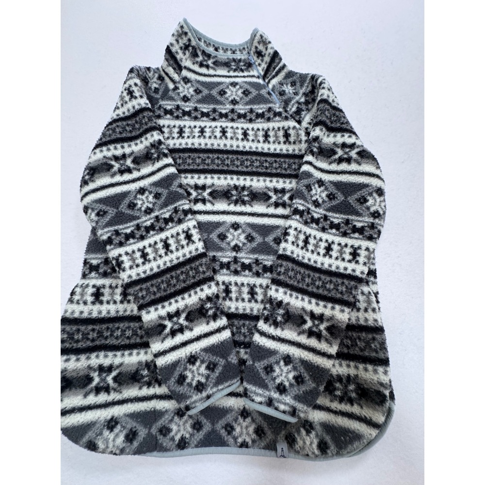 Lands End Womens Gray Fair Isle Sherpa Fleece Quarter Zip Pullover Size M 10-12
